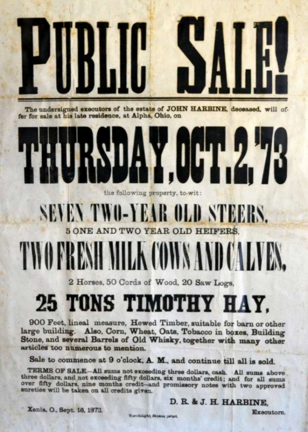 Public Auction Of John Harbine's Estate